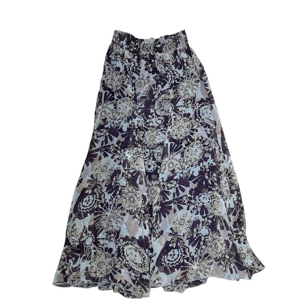 CAbi‎ 932 Maxi Skirt Small Brown Beige Silk Lined Twirly Boho Elastic Waist